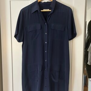 Equipment Silk Navy Button-Up Shirt Dress - Size Small